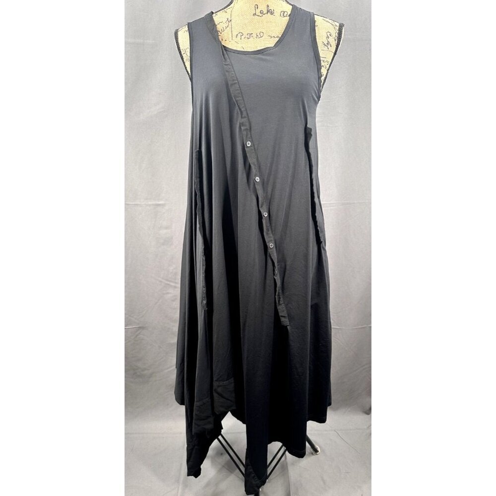 Yohji Yamamoto Dress Women‎ 2 Black Sleeveless Asymmetrical Drape Buttons Cupro